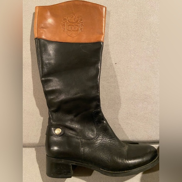 Etienne Aigner Black and Brown Riding Boots - Picture 1 of 13